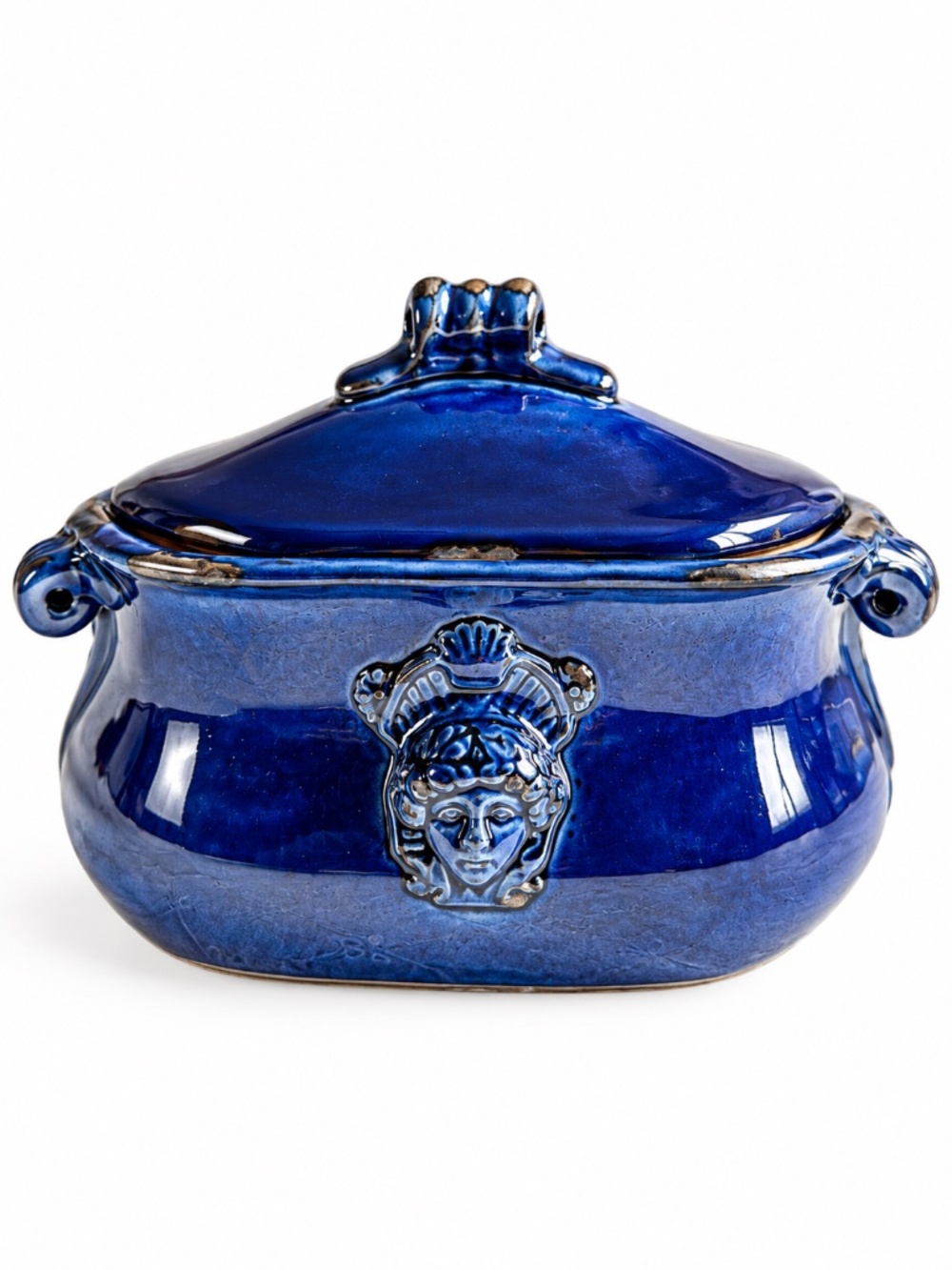 Cobalt Blue Ceramic Lidded Dish – Ornate Decorative Design